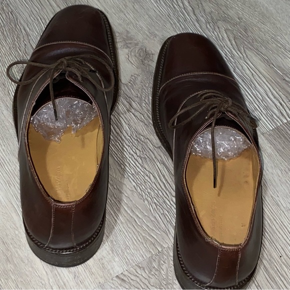 Ermenegildo Zegna Men's Dark Brown Leather Oxfords 8D Square Toe - Picture 4 of 10